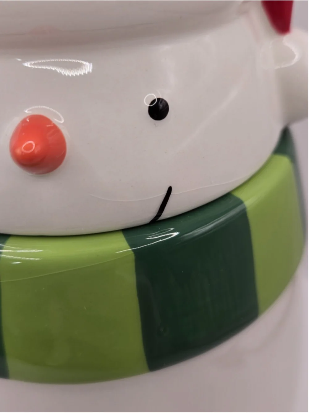 Hallmark Christmas Snowman Ceramic Cookie Jar Red Santa Hat Green Scarf 9